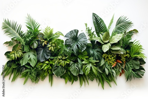 Tropical Leafs mixed with Colorful Flowers on a White Background easy to Cutoff. 