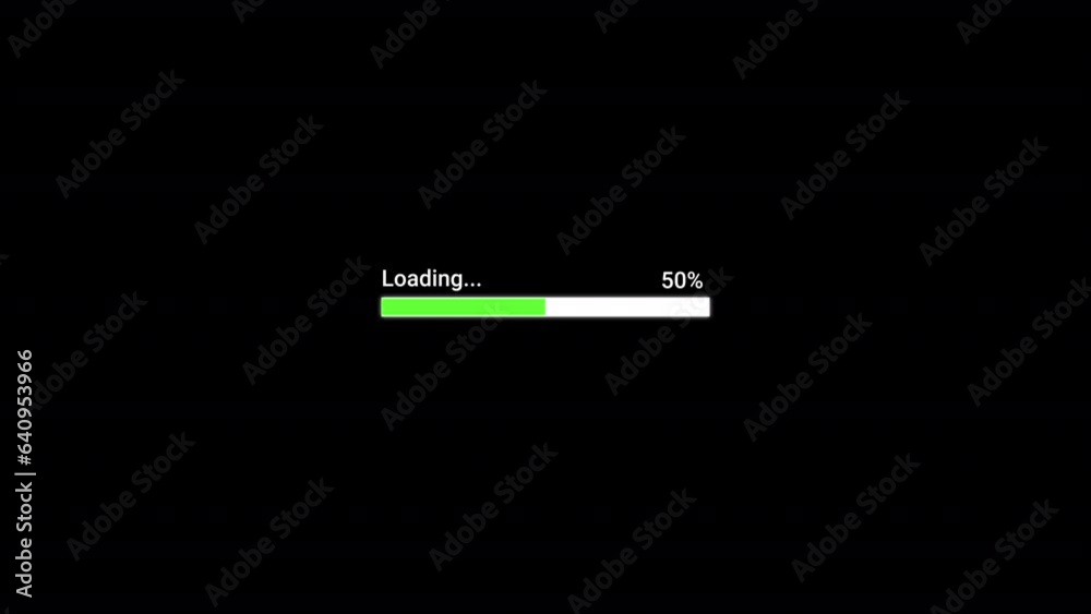 Green color loading progress bar, Loading progress indicator from 0% to 100% increasing percentage, Loading complete progress bar with counting number of percentage
