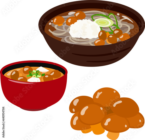 なめこの味噌汁となめこおろしそば