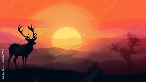 Deer Silhouette on Beautiful Sunset Background. Generative AI © ShadowHero