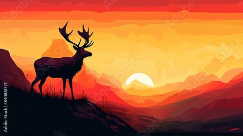 Deer Silhouette on Beautiful Sunset Background. Generative AI © ShadowHero