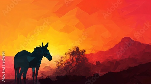 Dog Silhouette on Beautiful Sunset Background. Generative AI