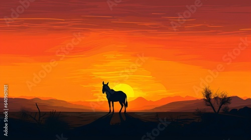 Dog Silhouette on Beautiful Sunset Background. Generative AI