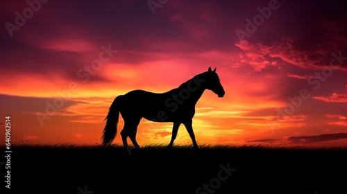 Horse Silhouette Against a Dramatic Sunset, Ideal Background for Wildlife-themed Designs and Striking Imagery. Generative AI © ShadowHero58