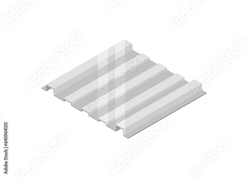 Sheet of corrugated tin in isometric view. Simple flat illustration.
