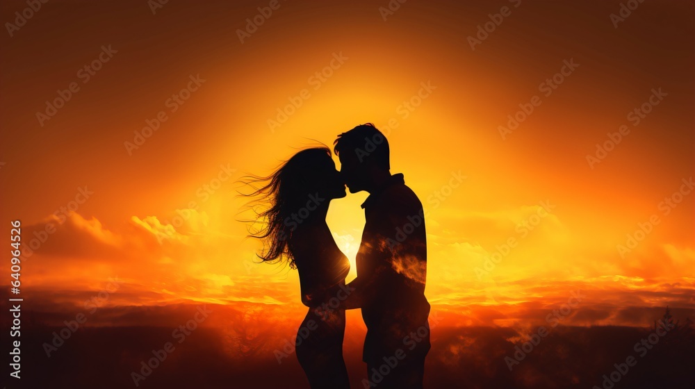 Romantic Sunset Spectrum Clashing Colors Create a Simple Yet Striking Background for a Love-Filled Moment. Generative AI