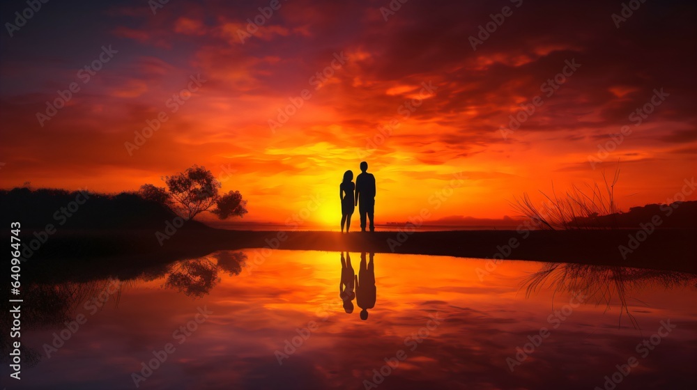 Romantic Sunset Spectrum Clashing Colors Create a Simple Yet Striking Background for a Love-Filled Moment. Generative AI