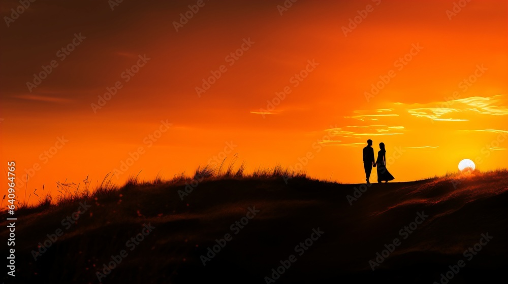 Romantic Sunset Spectrum Clashing Colors Create a Simple Yet Striking Background for a Love-Filled Moment. Generative AI