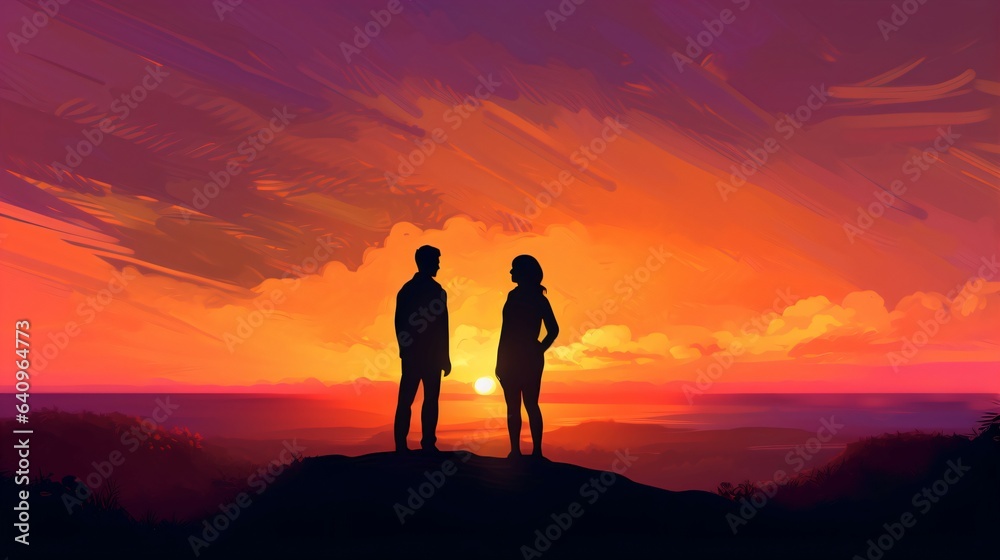 Romantic Sunset Spectrum Clashing Colors Create a Simple Yet Striking Background for a Love-Filled Moment. Generative AI