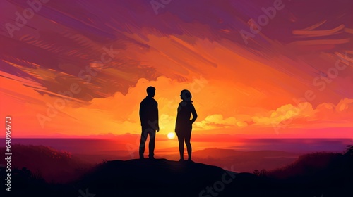 Romantic Sunset Spectrum Clashing Colors Create a Simple Yet Striking Background for a Love-Filled Moment. Generative AI