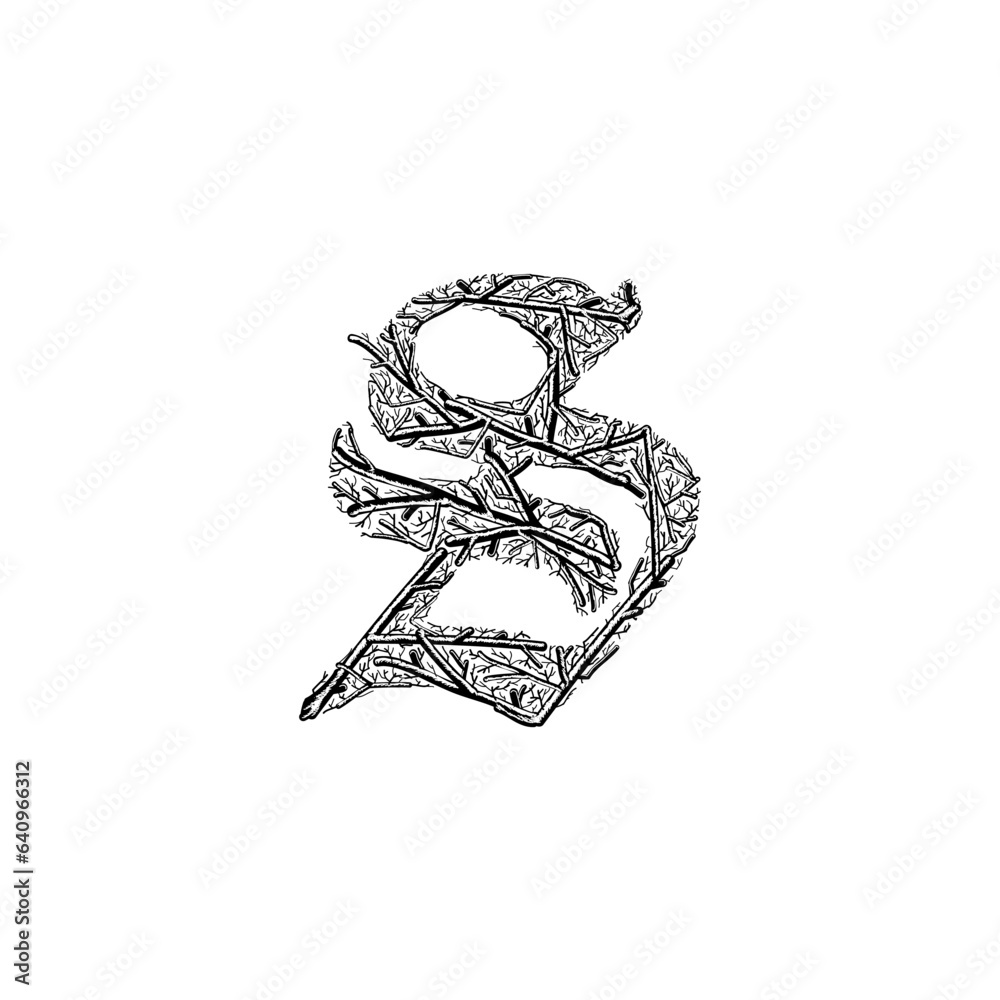 Obraz premium letter S branches hand drawing vector isolated on background.