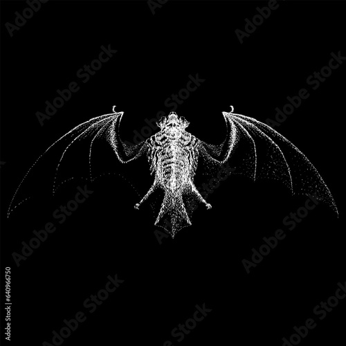 Hoary Bat hand drawing vector isolated on black background.