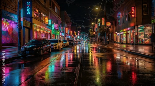 Cityscape Adventure   Embrace Vibrant Night Lights and Energetic Colors  Walking Together in Urban Love on a Vibrant Street. Generative AI