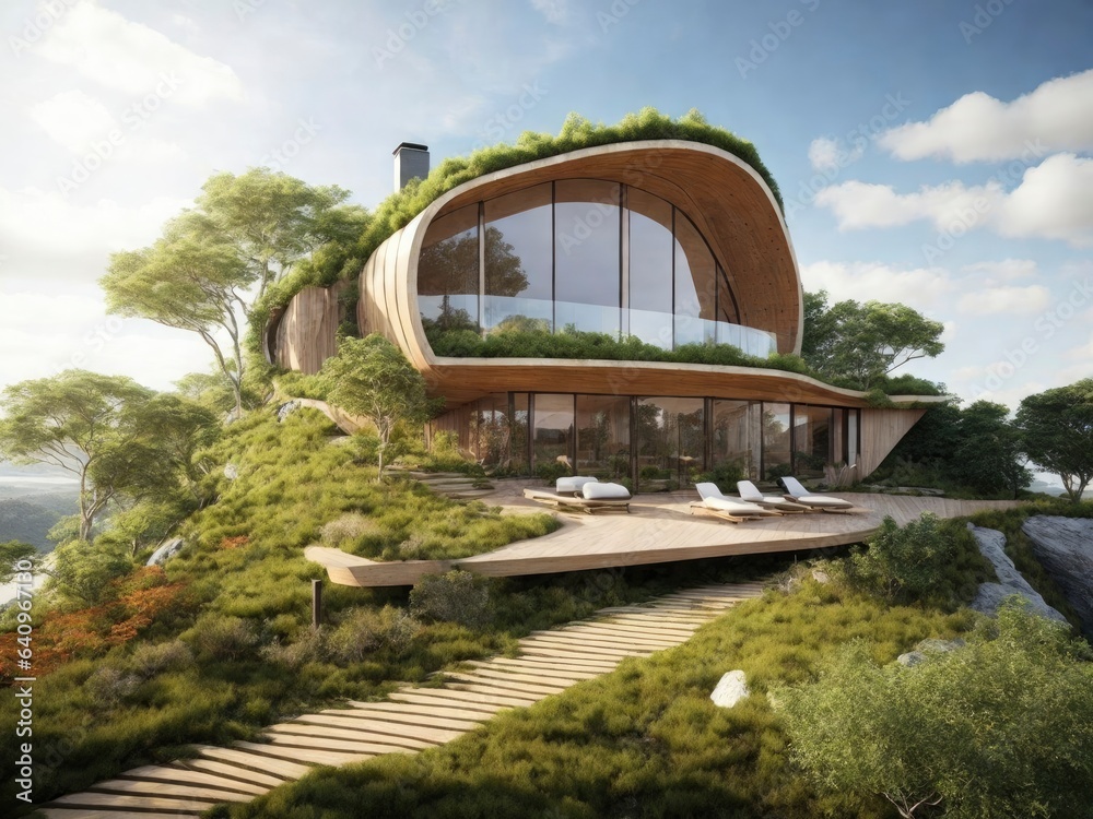 A sustainable eco-friendly retreat nestled in a natural landscape