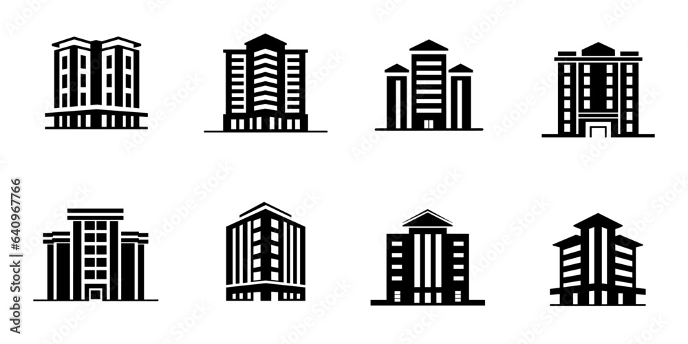 Set of 8 building isolated on white background vector design