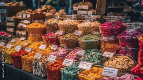 A Taste of Istanbul: Explore the Vibrant Flavors at a Colorful Turkish Market in Bazaar Shop!, generative AI
