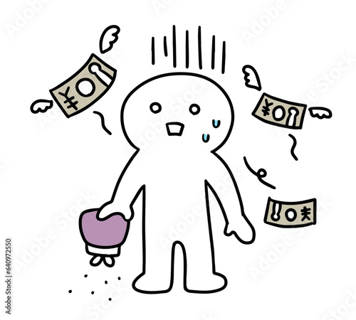 お金が無くなってショックな棒人間, イラスト
