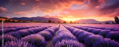 Lavender field landscape at golden hour