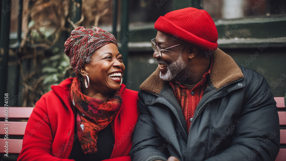 happy middle age couple smiling during winter happy middle age couple smiling during winter