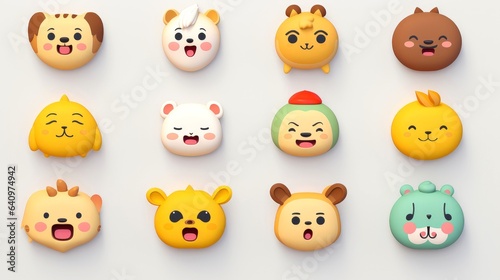 Set of animal faces, face emojis, stickers, emoticons,cartoon funny mascot characters face set