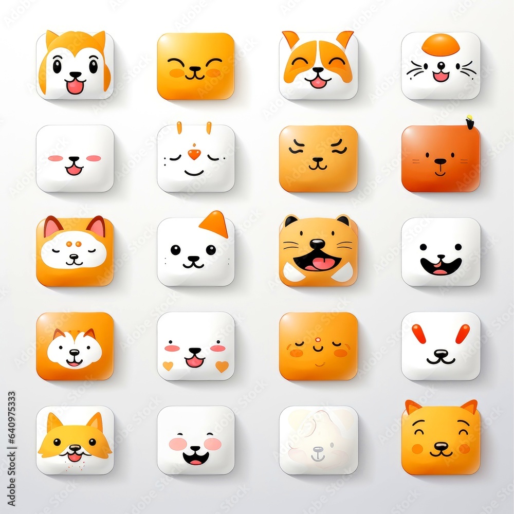 Set of animal faces, face emojis, stickers, emoticons,cartoon funny mascot characters face set