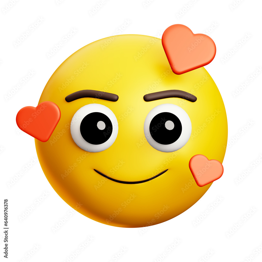 Smiling face with hearts emoji, 3d style emoticon