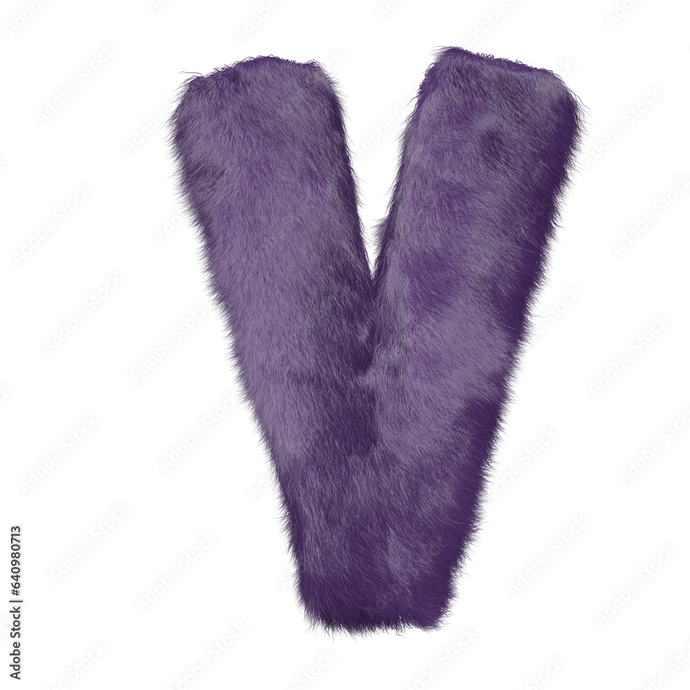 Symbol made of purple fur. letter v Symbol made of purple fur. letter v