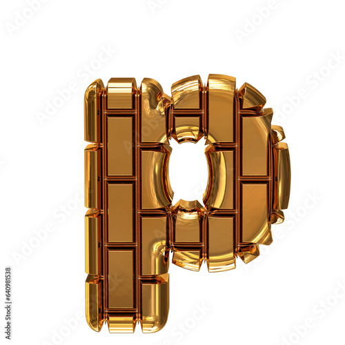 Symbol made of gold vertical bricks. letter p