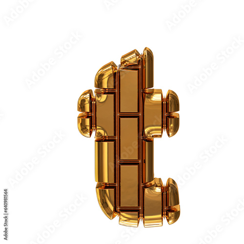 Symbol made of gold vertical bricks. letter t