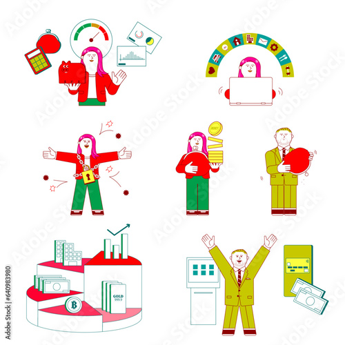 お金にまつわるビジネスパーソンのセット