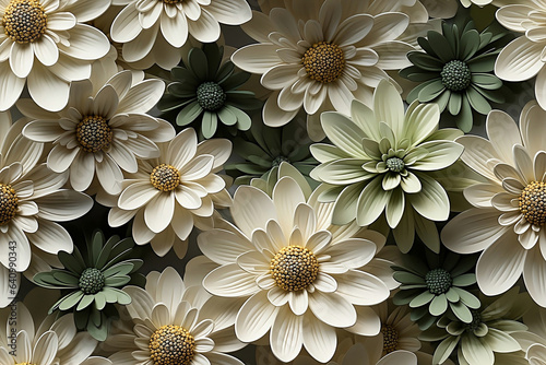 Obraz na płótnie 3D Seamless daisies flowers sublimation background, in white, and green colors. Modern textured background for print on demand. Generative AI. w salonie