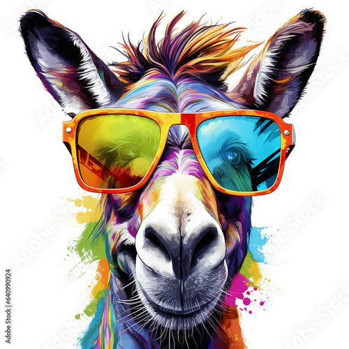 Billede på lærred donkey wearing sunglasses in colorful abstract style