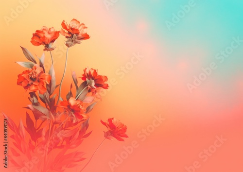 Flowers on a red and cyan gradient  backdrop frame for design element