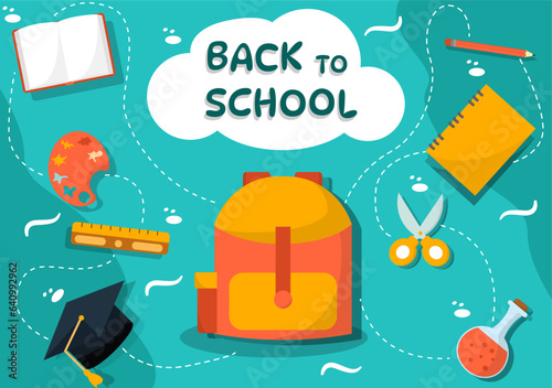 Back to School Vector Illustration with Schools Elements and Learning Equipment for Education Background in Kids Flat Cartoon Hand Drawn Templates