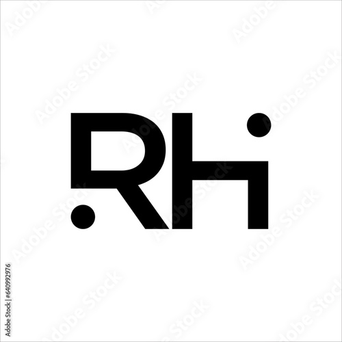 Initial letter H, R, HR or RH overlapping, interlock, monogram logo, black color on white background