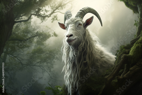 Image of a goat in the forest, Wildlife Animals., Generative AI, Illustration.
