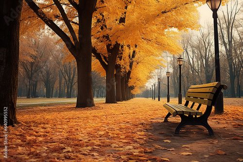 Park benches at Public Park in autumn