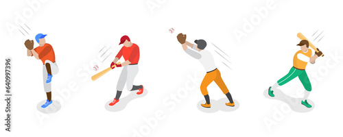 Photography 3D Isometric Flat  Set of Baseball Players, Various Actions of Player Character