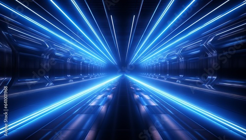 Sci Fi Modern Dark Led Tubes Neon Glowing Blue Tunnel Corridor Illustration © Nob