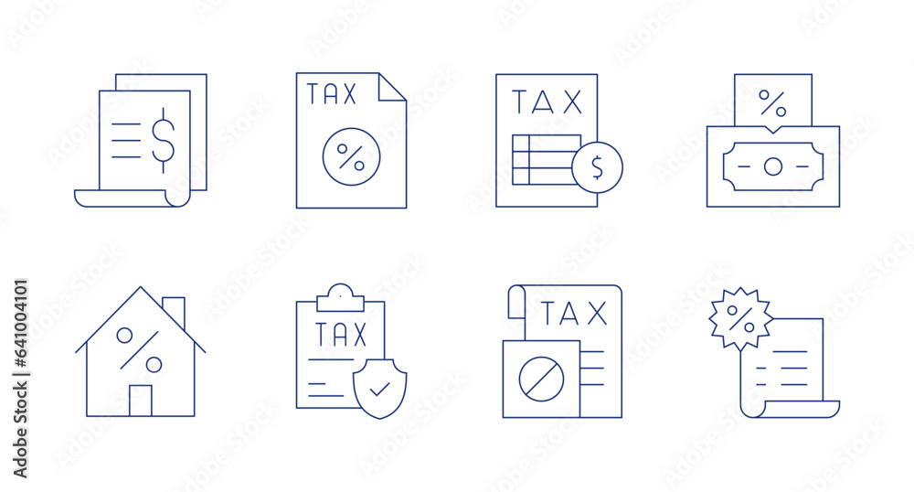 Tax icons. editable stroke. Containing tax, taxes, house, inheritance, bill.