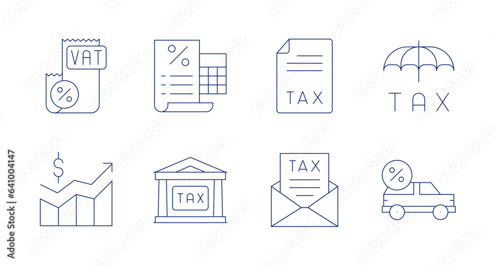 Tax icons. editable stroke. Containing tax, value, taxes, tax office, insurance, car.