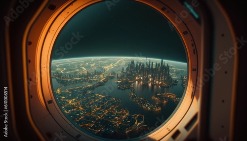Futuristic City at Night: A Stunning View from ISS Space Station