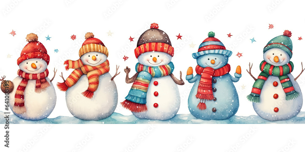 cartoon of Cute snowmen rejoice in winter holidays,Christmas background.
