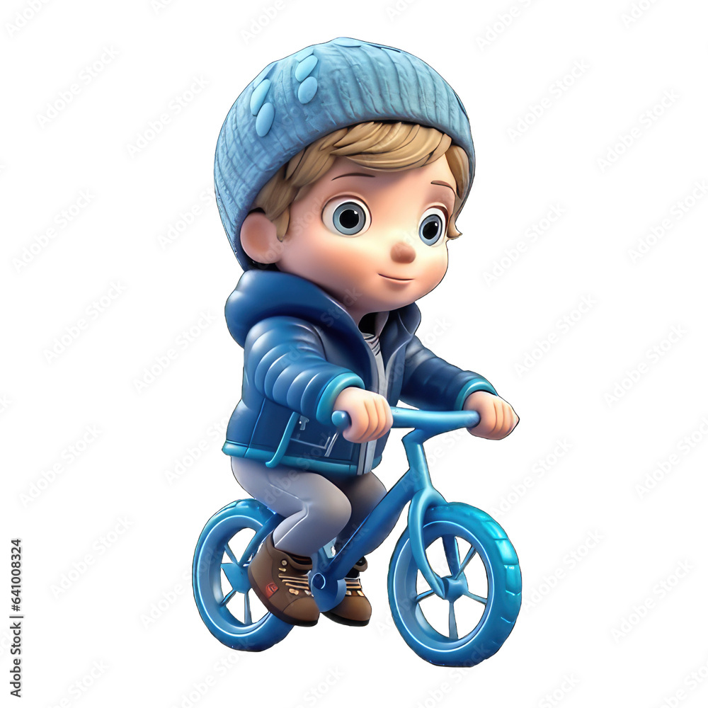 cute 3d character boy wear a jacket and ride a cycle, transparent background png cute 3d character boy wear a jacket and ride a cycle, transparent background png