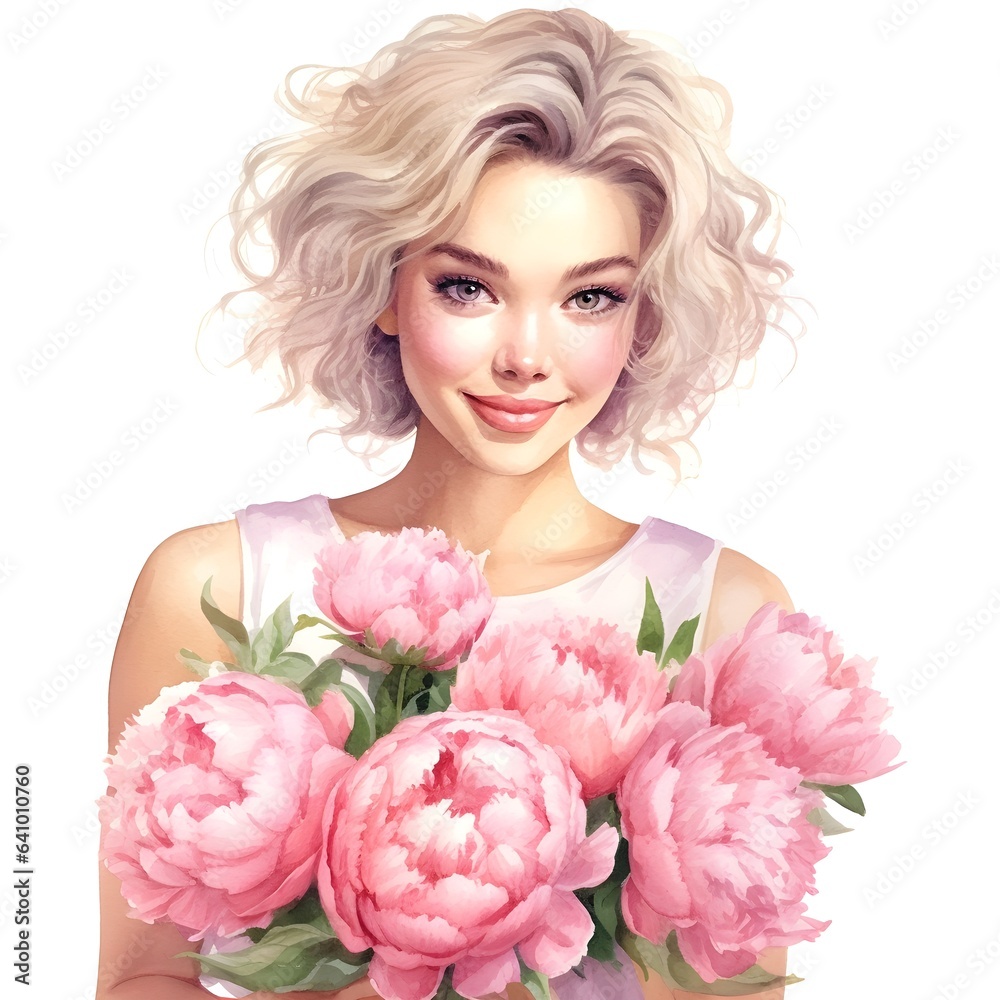 woman with pink peony