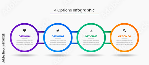 Vector Business Infographic Presentation Template with Abstract Design, 4 Options and Icons