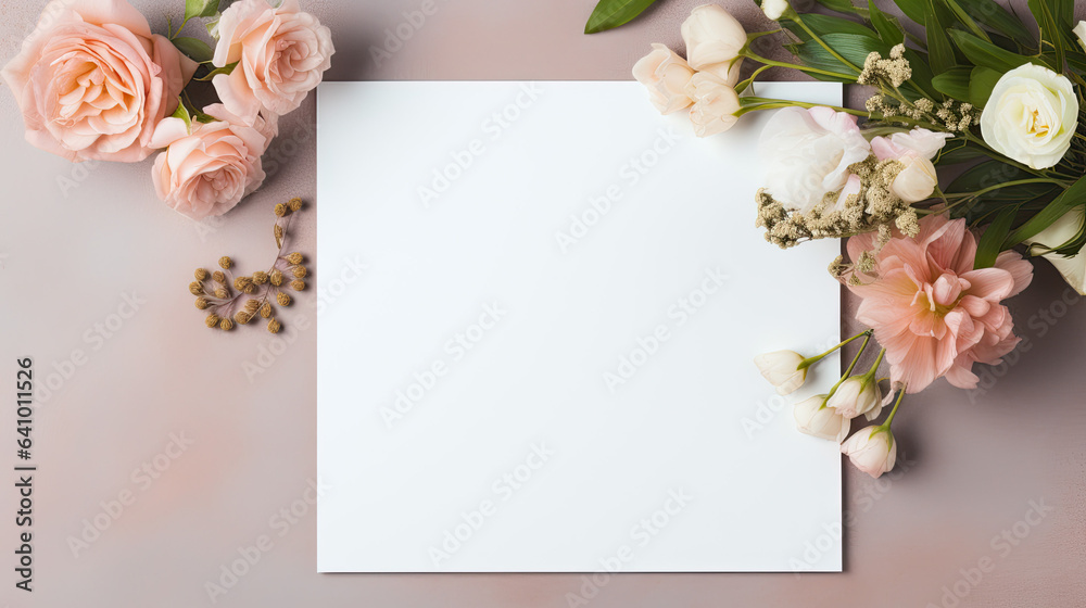 Wedding Invitation Mock Up with Pink Flowers - subtle tones - autumn colors