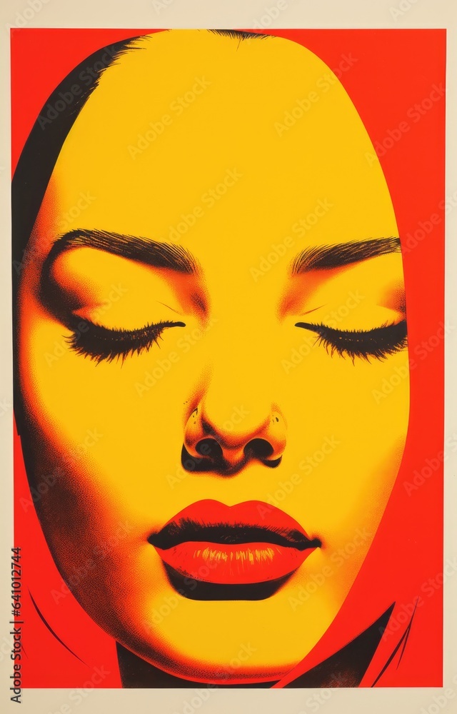 Girl portrait in red yellow and black, retro style fashion poster illustration — Risograph print — screenprint Girl portrait in red yellow and black, retro style fashion poster illustration — Risograph print — screenprint