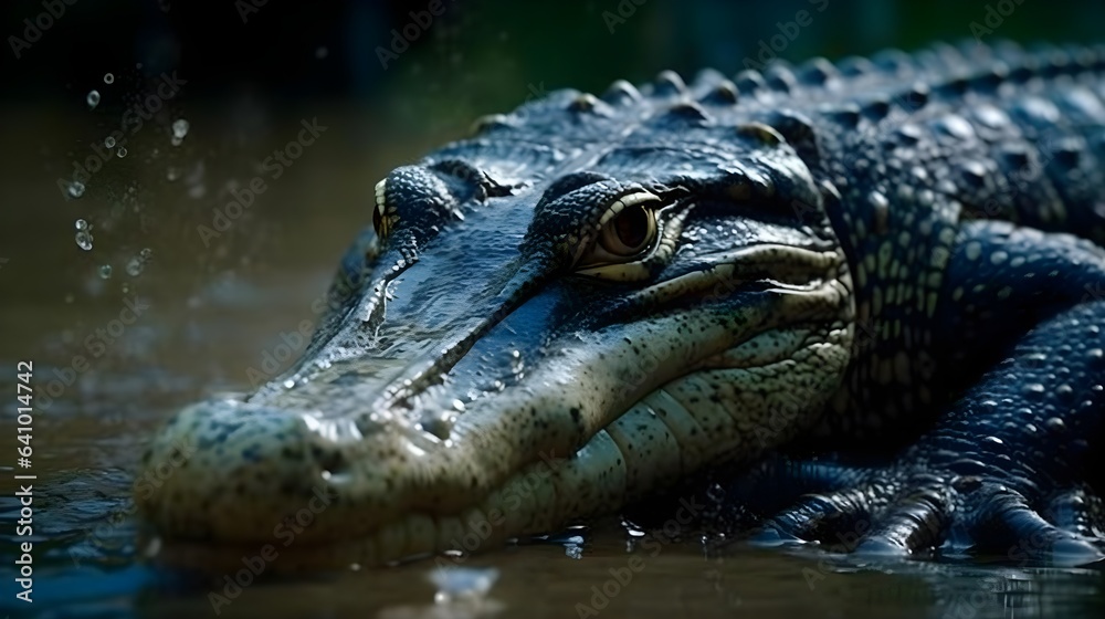 Fototapeta premium Close up face of Crocodile in the water. Generative AI technology.