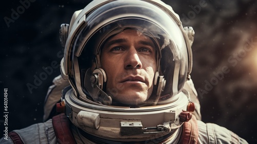 Male astronaut with glass helmet by AI generate. © MOMO